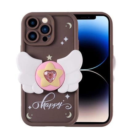 iPhone 14 Pro Kılıf Kamera Korumalı Figür Tasarımlı MKST Kapya Kapak-Koyu Kahve