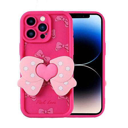 iPhone 14 Pro Kılıf Kamera Korumalı Figür Tasarımlı Zore Kapya Kapak-Pembe Koyu
