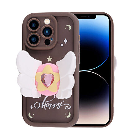 iPhone 14 Pro Kılıf Kamera Korumalı Figür Tasarımlı Zore Kapya Kapak-Pembe Koyu