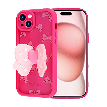 iPhone 15 Kılıf Kamera Korumalı Figür Tasarımlı Zore Kapya Kapak-Pembe Açık