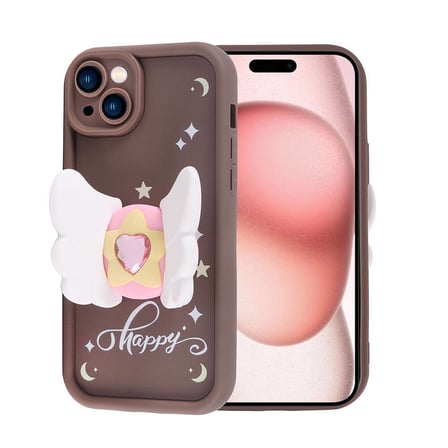iPhone 15 Kılıf Kamera Korumalı Figür Tasarımlı Zore Kapya Kapak-Pembe Koyu