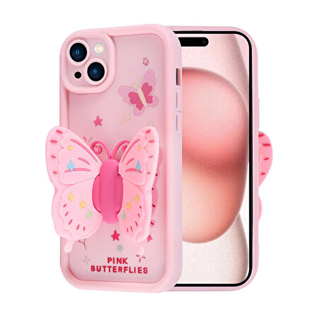 iPhone 15 Kılıf Kamera Korumalı Figür Tasarımlı Zore Kapya Kapak-Pembe Koyu