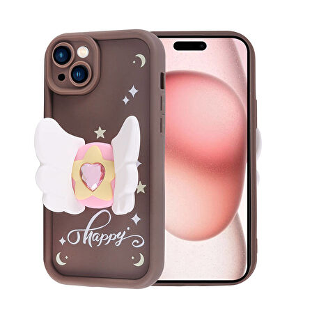iPhone 15 Kılıf Kamera Korumalı Figür Tasarımlı Zore Kapya Kapak-Pembe Koyu