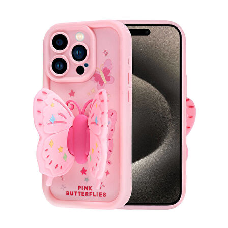 iPhone 15 Pro Kılıf Kamera Korumalı Figür Tasarımlı Zore Kapya Kapak-Pembe Açık