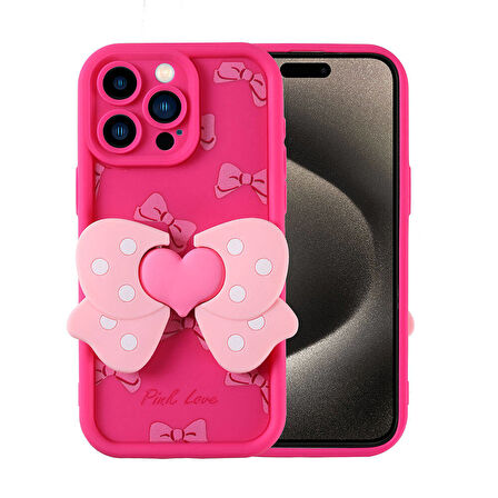 iPhone 15 Pro Kılıf Kamera Korumalı Figür Tasarımlı Zore Kapya Kapak-Pembe Koyu