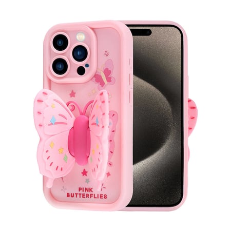 iPhone 15 Pro Kılıf Kamera Korumalı Figür Tasarımlı NRTK Kapya Kapak-Pembe Koyu