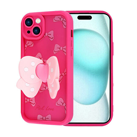 iPhone 15 Plus Kılıf Kamera Korumalı Figür Tasarımlı Zore Kapya Kapak-Pembe Açık