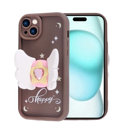 iPhone 15 Plus Kılıf Kamera Korumalı Figür Tasarımlı MKST Kapya Kapak-Koyu Kahve