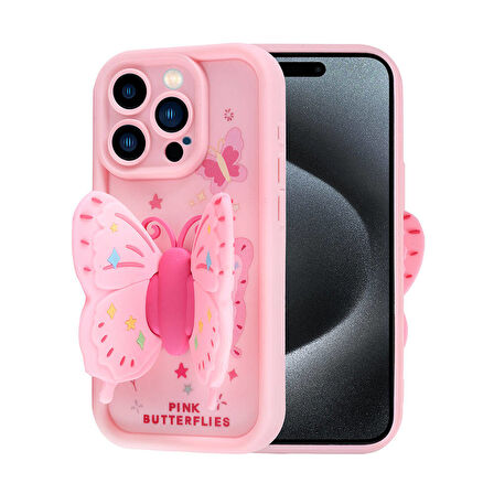 iPhone 15 Pro Max Kılıf Kamera Korumalı Figür Tasarımlı Zore Kapya Kapak-Pembe Açık