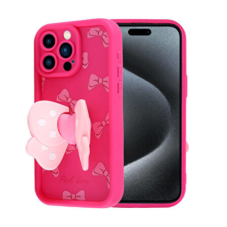 iPhone 15 Pro Max Kılıf Kamera Korumalı Figür Tasarımlı Zore Kapya Kapak-Pembe Açık