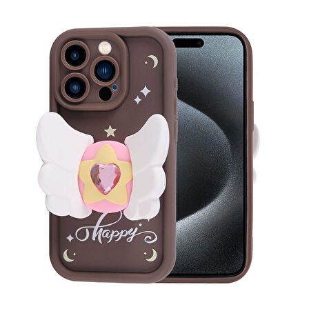 iPhone 15 Pro Max Kılıf Kamera Korumalı Figür Tasarımlı Zore Kapya Kapak-Pembe Açık