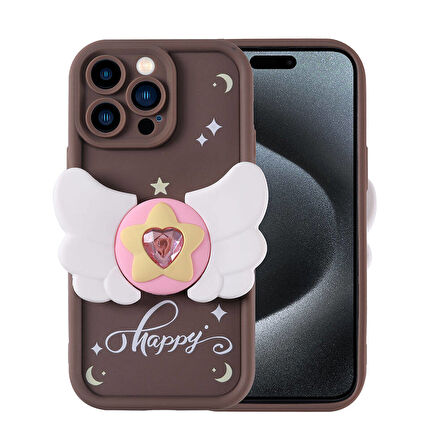 Apple iPhone 15 Pro Max Kılıf Kamera Korumalı Figür Tasarımlı Zore Kapya Kapak-Koyu Kahve