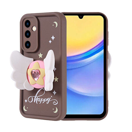 Galaxy A15 Kılıf Kamera Korumalı Figür Tasarımlı Zore Kapya Kapak-Koyu Kahve