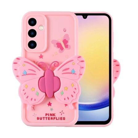 Galaxy A25 Kılıf Kamera Korumalı Figür Tasarımlı Zore Kapya Kapak-Pembe Açık