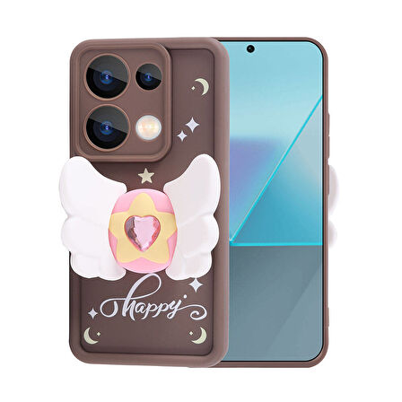 Xiaomi Poco M6 Pro 4G Kılıf Kamera Korumalı Figür Tasarımlı Zore Kapya Kapak-Koyu Kahve