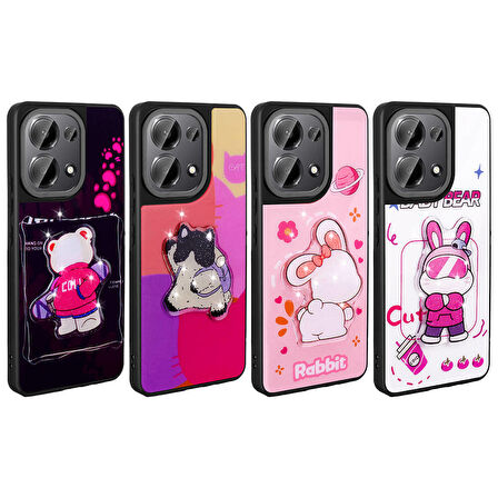 Xiaomi Poco M6 Pro 4G Kılıf Parlayan Kabartmalı İkonik Figürlü Zore Amas Silikon Kapak-Pembe