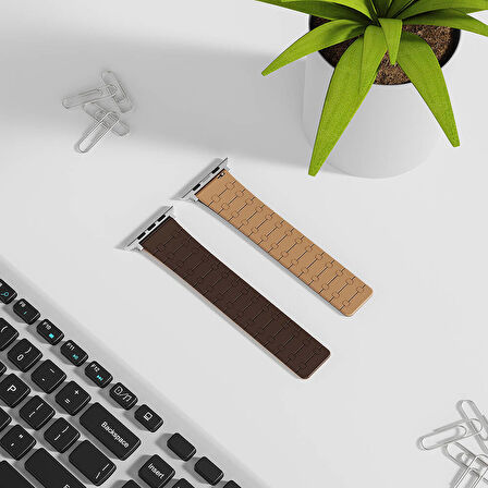 Apple Watch 42mm Zore KRD-111 Çizgili Desenli Silikon Kordon-Kahverengi