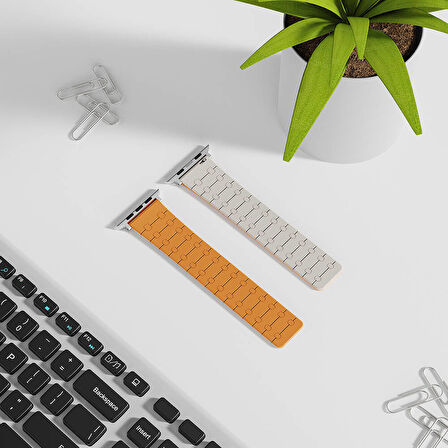 Apple Watch 44mm Zore KRD-111 Çizgili Desenli Silikon Kordon-Kahverengi