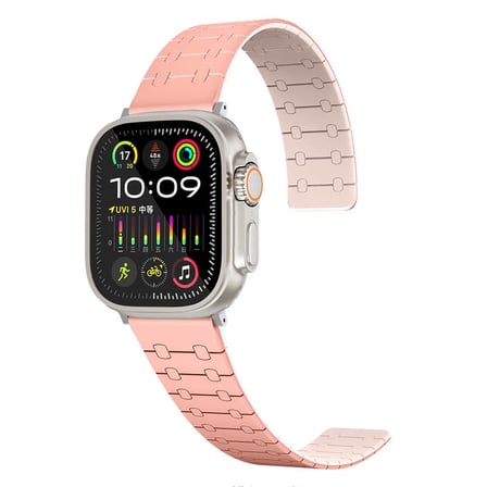 Apple Watch 7 45mm Zore KRD-111 Çizgili Desenli Silikon Kordon-Pembe