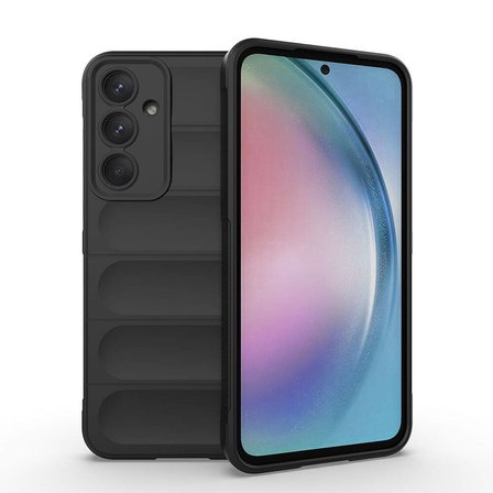 Galaxy A55 Kılıf Esnek TPU Oyuklu Arka Yüzey Tasarımlı NRTK Etnik Silikon Kapak - Siyah