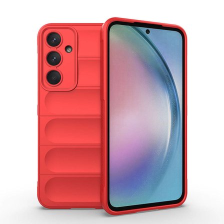Galaxy A55 Kılıf Esnek TPU Oyuklu Arka Yüzey Tasarımlı NRTK Etnik Silikon Kapak - Kırmızı