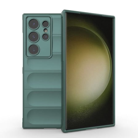 Galaxy S24 Ultra Kılıf Esnek TPU Oyuklu Arka Yüzey Tasarımlı NRTK Etnik Silikon Kapak - Koyu Yeşil
