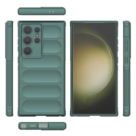 Galaxy S24 Ultra Kılıf Esnek TPU Oyuklu Arka Yüzey Tasarımlı NRTK Etnik Silikon Kapak - Koyu Yeşil