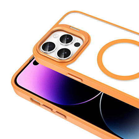 Apple iPhone 14 Pro Uyumlu Kılıf Magsafe Şarj Özellikli Standlı Magsafe Klon Lensli Kapak