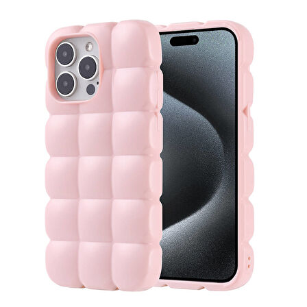 Apple iPhone 15 Pro Max Kılıf Parlak Esnek Silikon Zore Dom Dom Kapak-Pembe