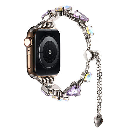 Apple Watch Ultra 49mm Zore KRD-115 Renkli Taş Tasarımlı Kordon-Lila