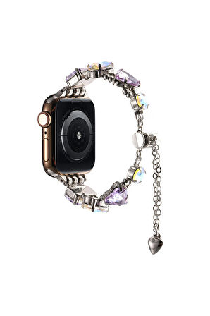 Apple Watch 42mm Ensueno KRD-115 Renkli Taş Tasarımlı Kordon-Rose Pembe