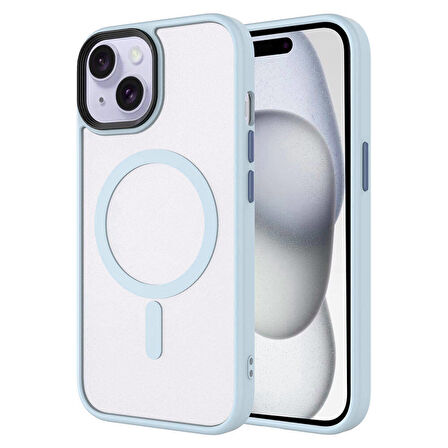 Apple iPhone 15 Kılıf Mat Arka Yüzey Wireless Şarj Özellikli Flet Magsafe Kılıf