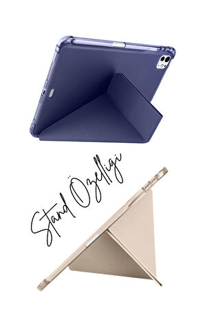 iPad Pro 11 2025 M5 Çip Uyumlu Tri Folding Kalem Bölmeli Akıllı Standlı Özellikli Kılıf