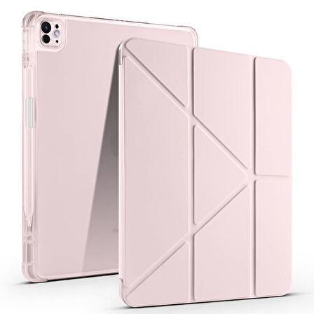 iPad Air 13 2025 M3 Kılıf ​FRMS Tri Folding Kalem Bölmeli Standlı Kılıf - Rose Gold