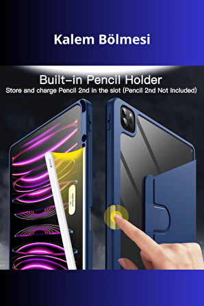 iPad Pro 11 inç 2025 M5 Çipli 360 Derece Dönebilen Standlı Pino iPad Tablet Kılıfı