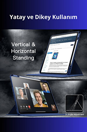 iPad Pro 11 inç 2025 M5 Çipli 360 Derece Dönebilen Standlı Pino iPad Tablet Kılıfı