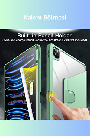 iPad Pro 11 inç 2025 M5 Çipli 360 Derece Dönebilen Standlı Pino iPad Tablet Kılıfı