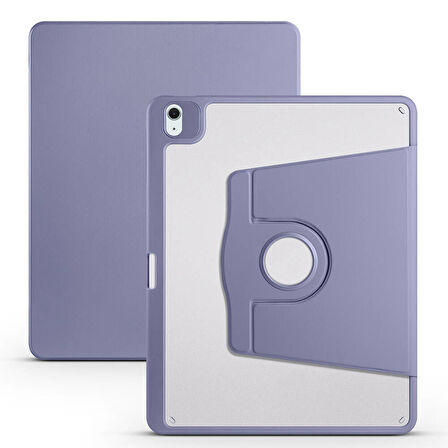 iPad Air 13 2025 M3 Kılıf ​FRMS Termik Kalem Bölmeli Dönebilen Standlı Kılıf - Lavendery Gray