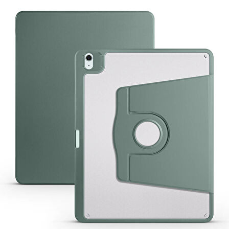 iPad Air 13 2025 M3 Kılıf ​ARTH Termik Kalem Bölmeli Dönebilen Standlı Kılıf - Koyu Yeşil