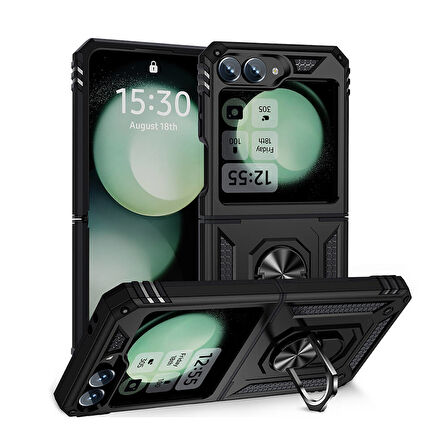 Samsung Galaxy Z Flip 6 Kılıf Vega Tank Sert Yüzüklü Standlı Zırh Koruma Kapak
