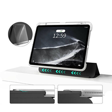 iPad Air 11 2025 M3 Kılıf Magnetik Ayrılabilen Airbagli ​ARTH Sliding Tablet Kılıfı - Siyah