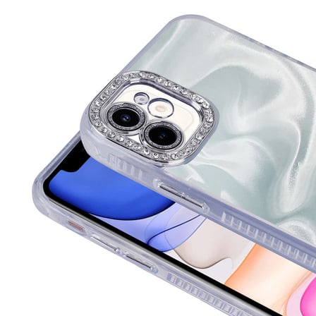 iPhone 12 Kılıf Airbagli Parlak Taş Detay Tasarımlı NRTK Esila Kapak - Beyaz