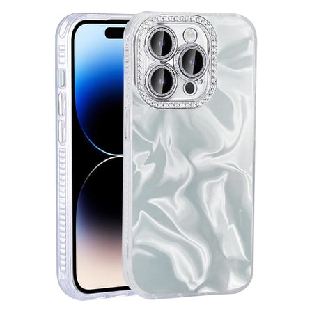 iPhone 15 Pro Kılıf Airbagli Parlak Taş Detay Tasarımlı NRTK Esila Kapak - Beyaz