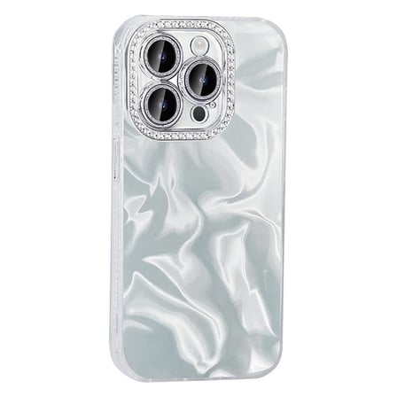 iPhone 15 Pro Kılıf Airbagli Parlak Taş Detay Tasarımlı NRTK Esila Kapak - Beyaz