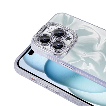 iPhone 15 Pro Kılıf Airbagli Parlak Taş Detay Tasarımlı NRTK Esila Kapak - Beyaz