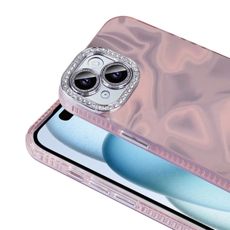 iPhone 15 Plus Kılıf Airbagli Parlak Taş Detay Tasarımlı NRTK Esila Kapak - Pembe