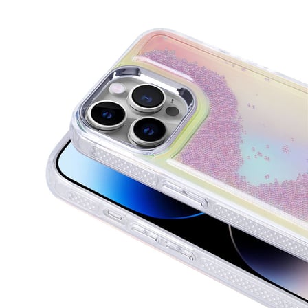 iPhone 14 Pro Max Kılıf Airbagli Renkli Arka Yüzey Boncuk Tasarımlı NRTK Kumul Kapak - Şeffaf