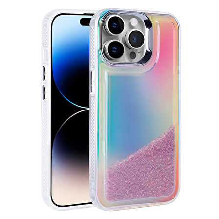 iPhone 14 Pro Max Kılıf Airbagli Renkli Arka Yüzey Boncuk Tasarımlı Kumul Kapak