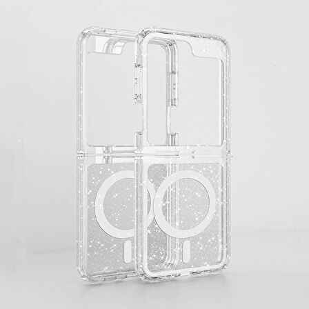 Galaxy Z Flip 6 Kılıf Magsafe Şarj Özellikli Parlayan Simli Saydam Renkli Zore Allstar Kapak