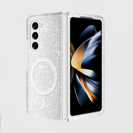 Galaxy Z Fold 6 Kılıf Magsafe Şarj Özellikli Parlayan Simli Saydam Renkli Zore Allstar Kapak-Şeffaf